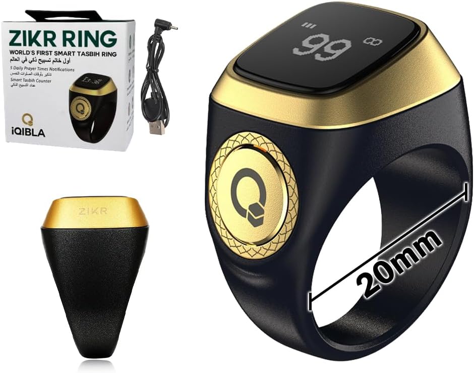 Bague Intelligente Tasbih avec Rappel des Heures de Prière